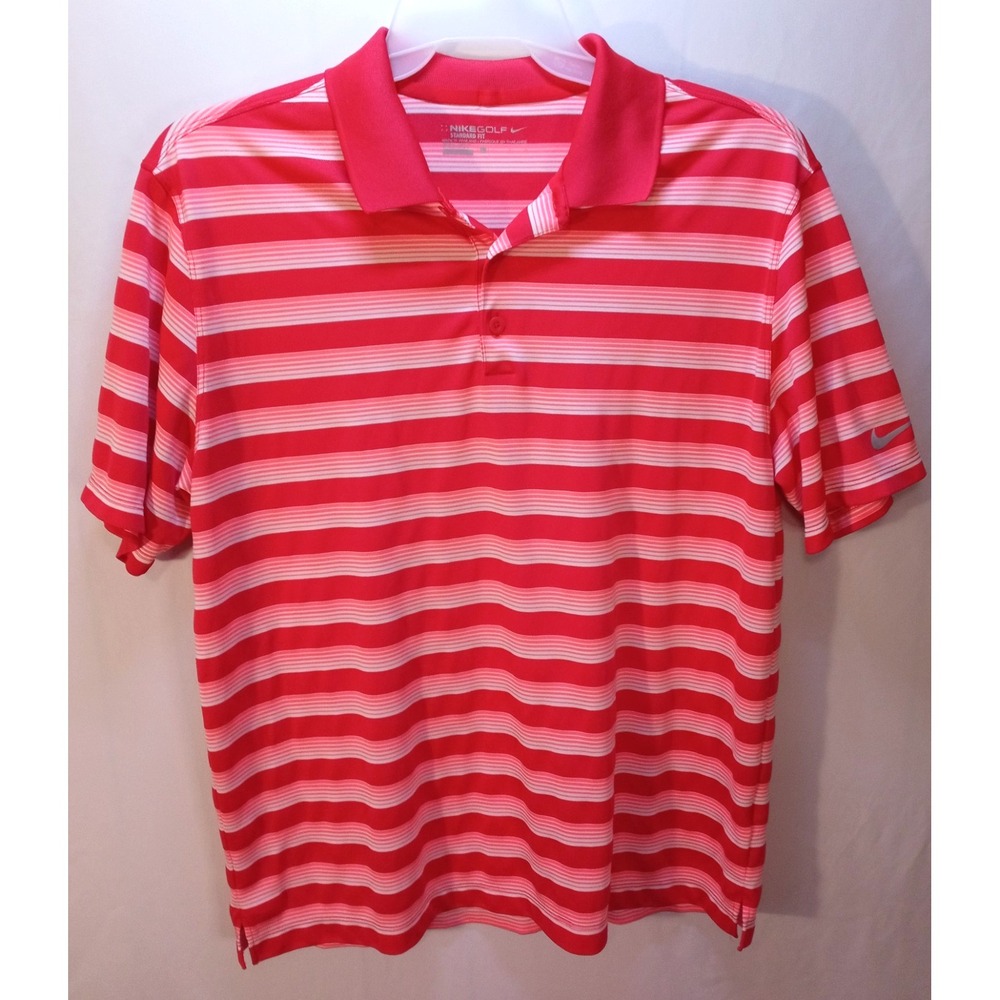 Nike Golf Dri Fit Standard Fit Men's Polo Shirt, Large, Striped, Coral Pink